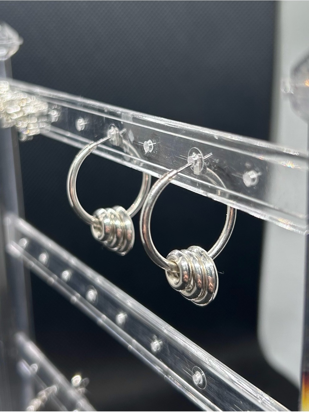 Fashion Silver Hoop Earrings with Stacked Bead Accent
